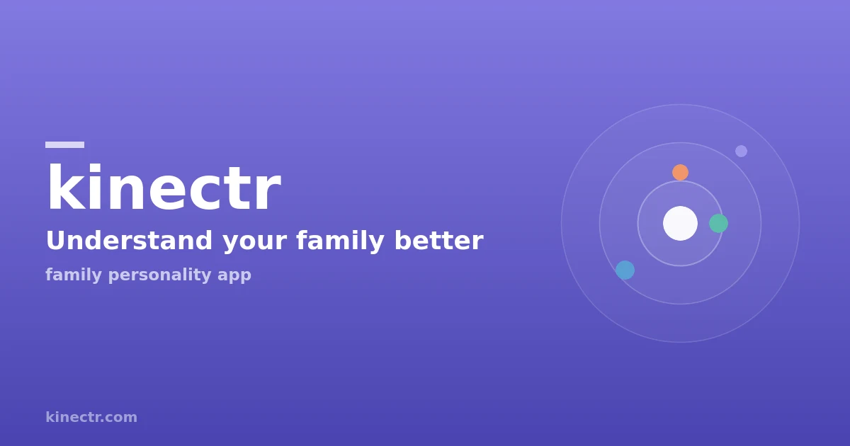 Kinectr brand image: Understand your family better, with coloured circles on a purple background.
